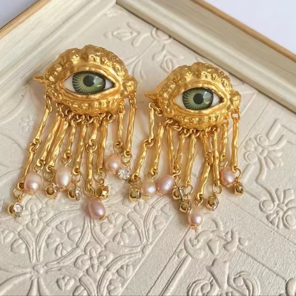 Gold Eye Dangle Earrings